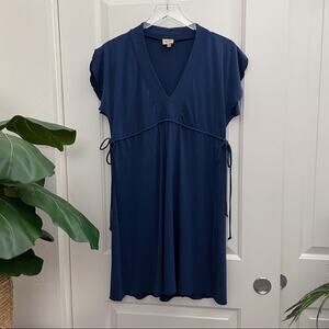 Ella Moss Tie Waist Dress Blue V Neck S